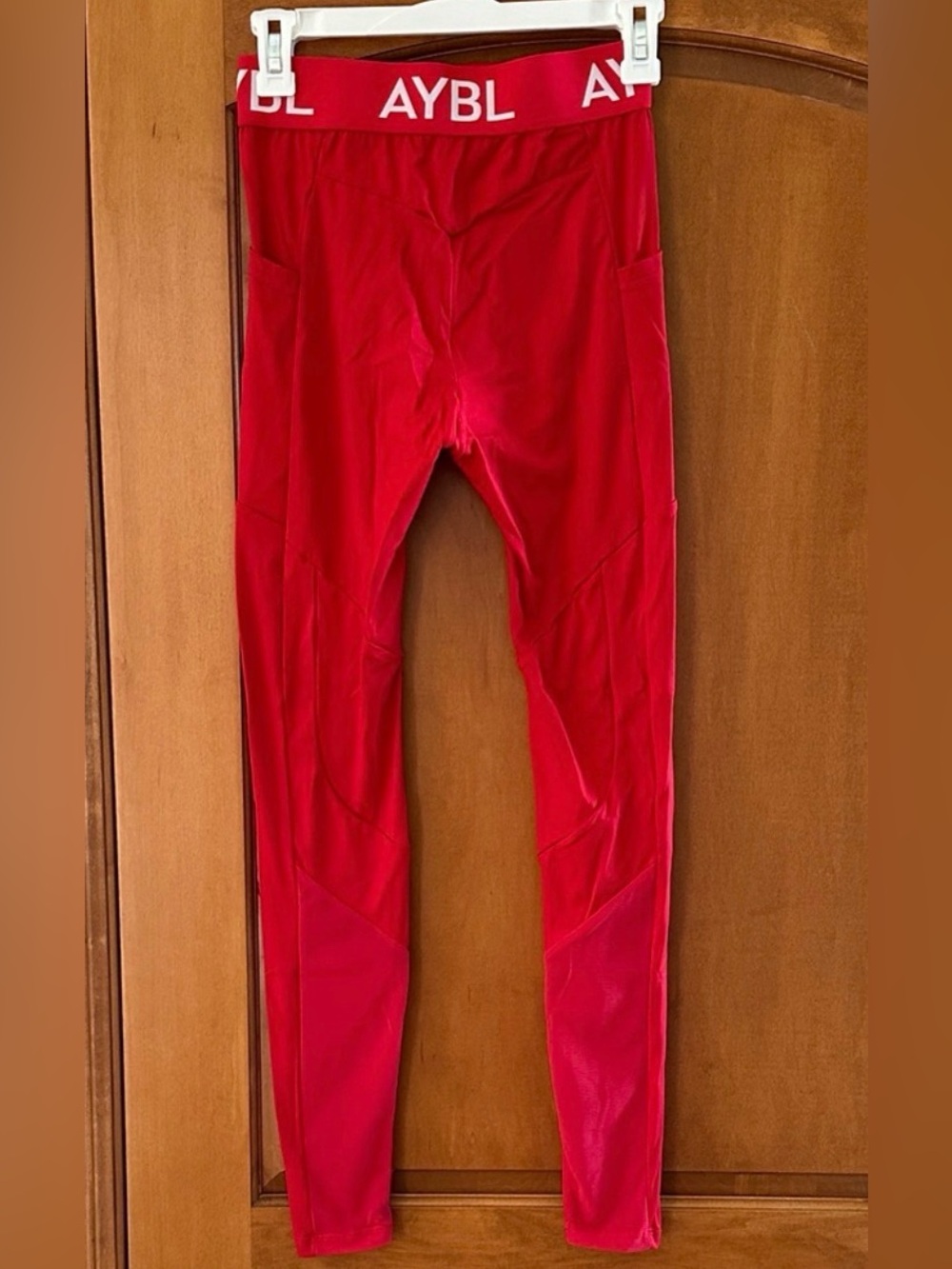 AYBL #BEAYBL Red High Waisted Leggings Mesh Panels Pockets Women's Size S